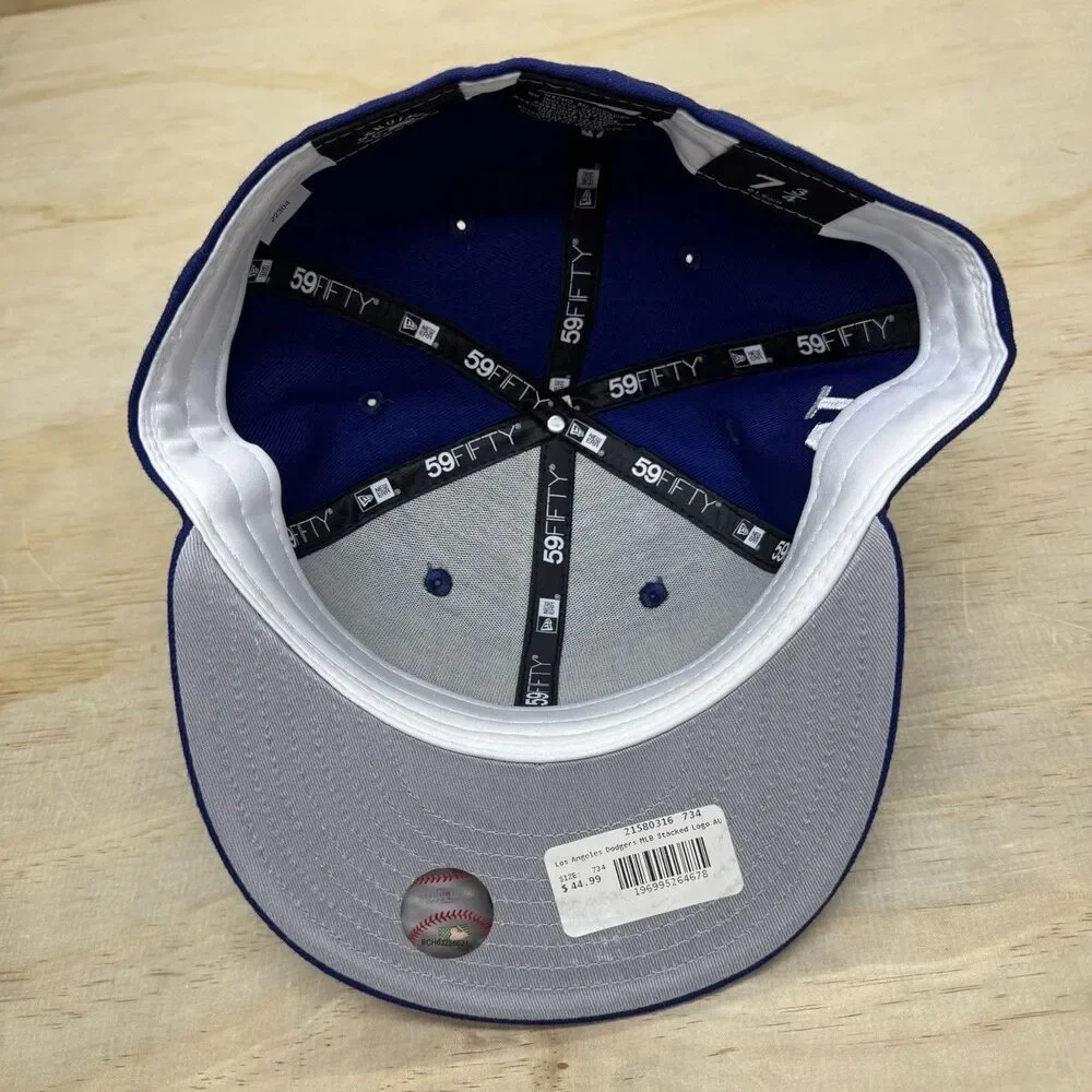 NEW Los Angeles Dodgers New Era 59Fifty Stacked Logo Fitted Cap Hat Blue 7 3/4